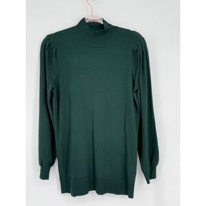 NY&C‎ New York & Company Sz L Women's Dark Green Mock Neck Puff Sleeve Sweater